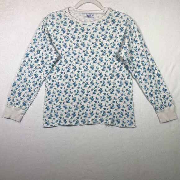 Vintage Duofold Made in USA Thermal Shirt Large Blue Floral Long Sleeve Base Lay - Picture 1 of 9